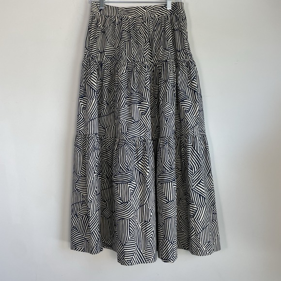 STAUD Dresses & Skirts - Staud Sea Maxi Skirt Size 6 Tiered Navy Mosaic Boho Indie‎ Artsy Abstract Cotton